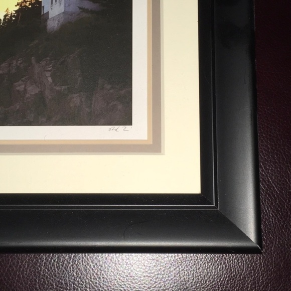 Lighthouse signed / framed, double matted, black frame does have imperfection - Picture 3 of 9